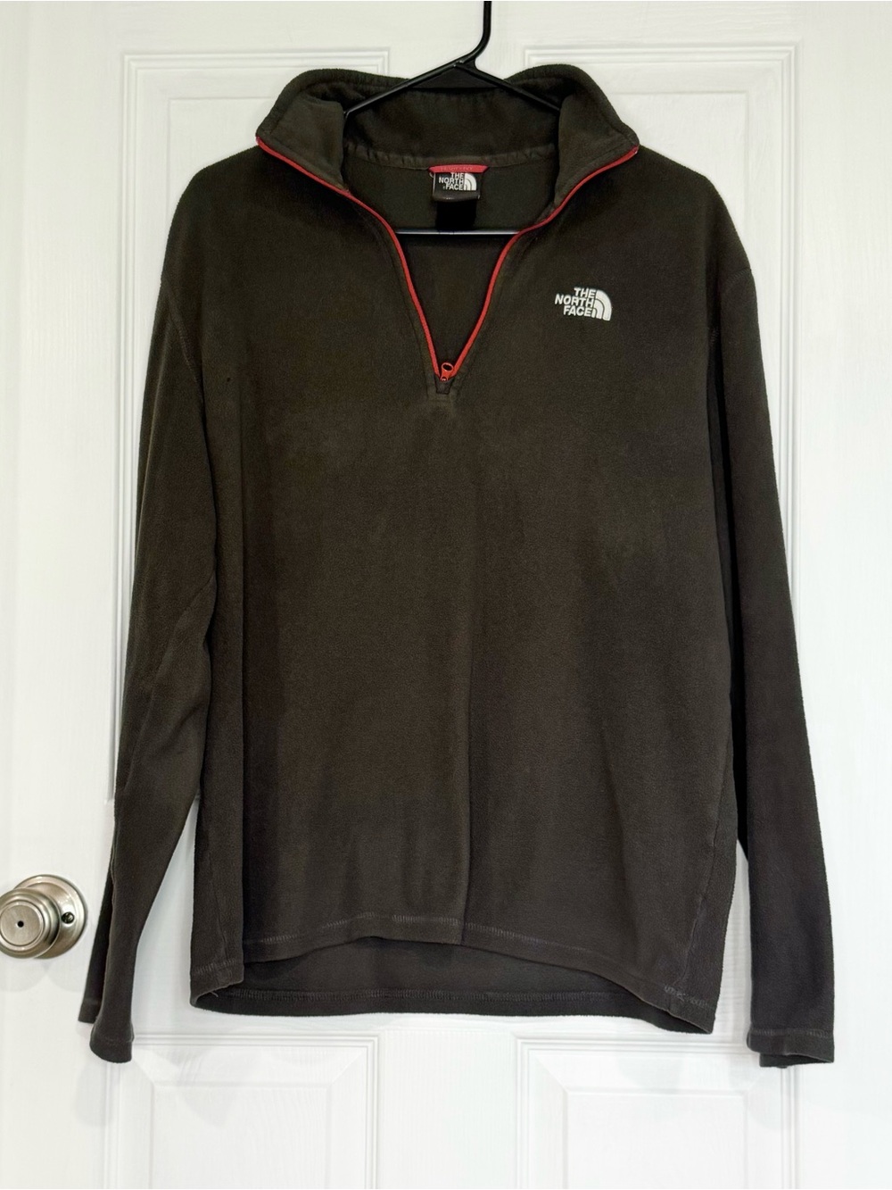 The North Face Men's Olive Zip-Neck Fleece with Red Trim